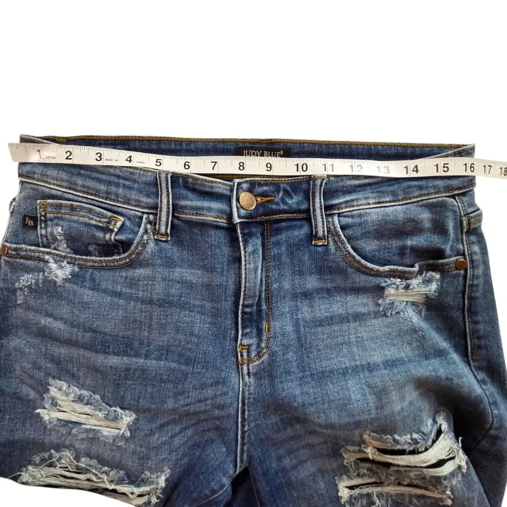 Judy Blue Mid Rise Patch Cut Off Shorts Sz 30 JB 15206 5
